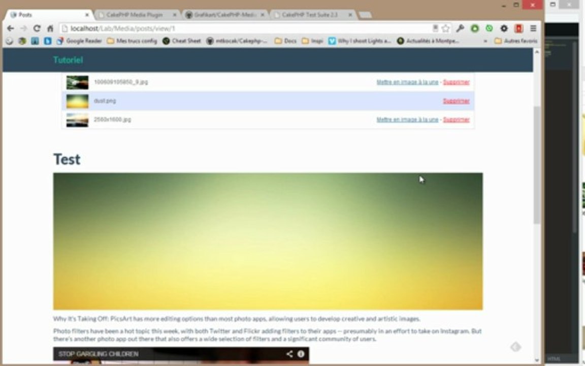 Tutoriel vidéo CakePHP : Plugin Medias