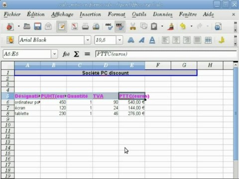 Tableur calc : la mise en forme