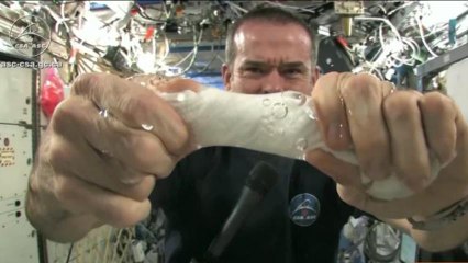 Astronaut Demonstrates How to Wring Out a Washcloth in Space