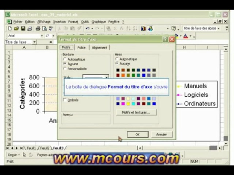 Tutoriel EXCEL 2003: Cours N°32 Mettre en forme un élément du graphique