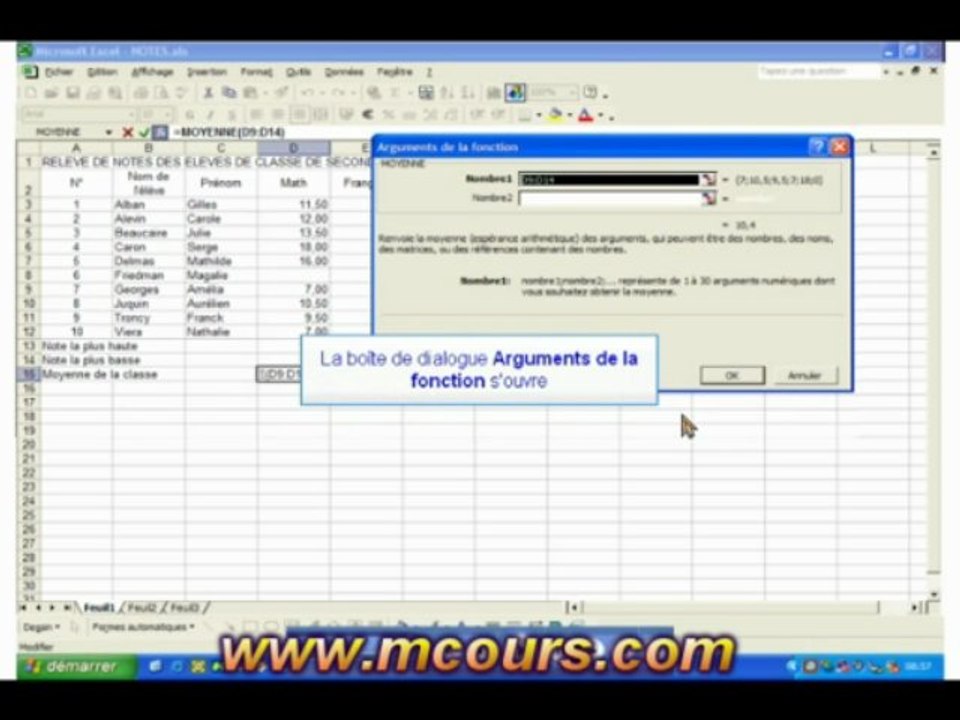Tutoriel EXCEL 2003: Cours N°23 Utiliser une fonction simple