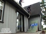 Skater hits face jumping off roof
