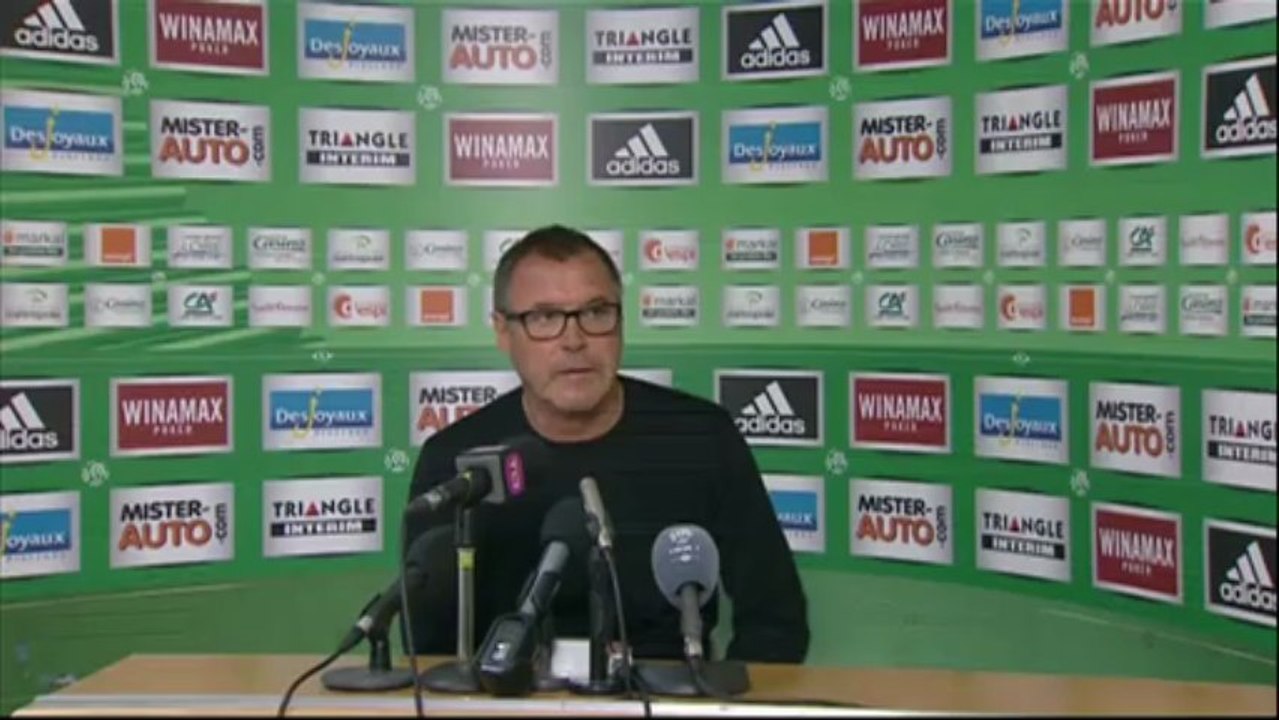 Conférence de presse AS Saint-Etienne - AC Ajaccio : Christophe  GALTIER (ASSE) - Albert EMON (ACA) - saison 2012/2013