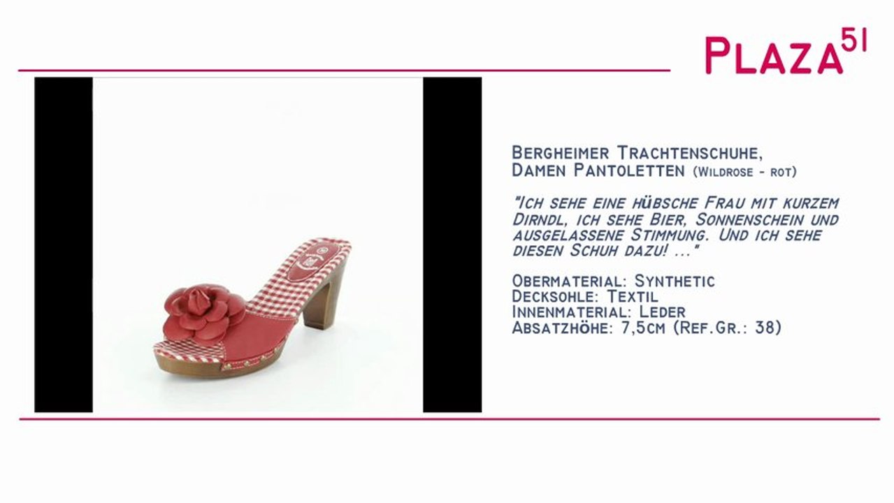 Neuvorstellung: Bergheimer Trachtenschuhe, Damen Trachten Pantoletten Wildrose - rot