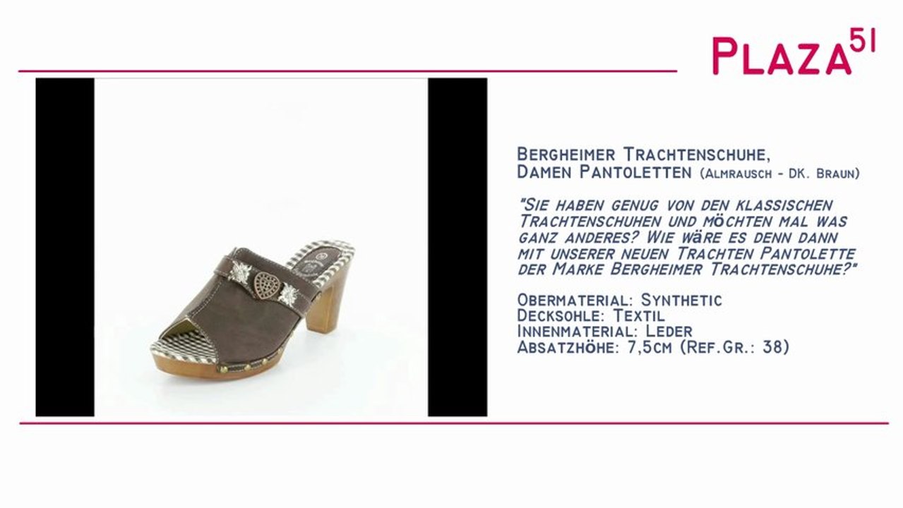 Neuvorstellung: Bergheimer Trachtenschuhe, Damen Trachten Pantoletten Almrausch - dunkelbraun