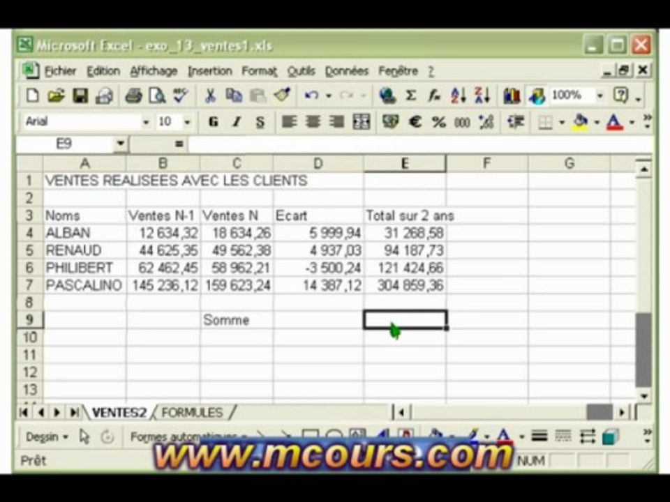 Tutoriel EXCEL 2003: Cours N°10 Saisir une formule de calcul simple