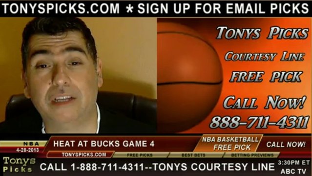 Milwaukee Bucks versus Miami Heat Pick Prediction NBA Playoffs Game 4 Lines Odds Preview 4-28-2013
