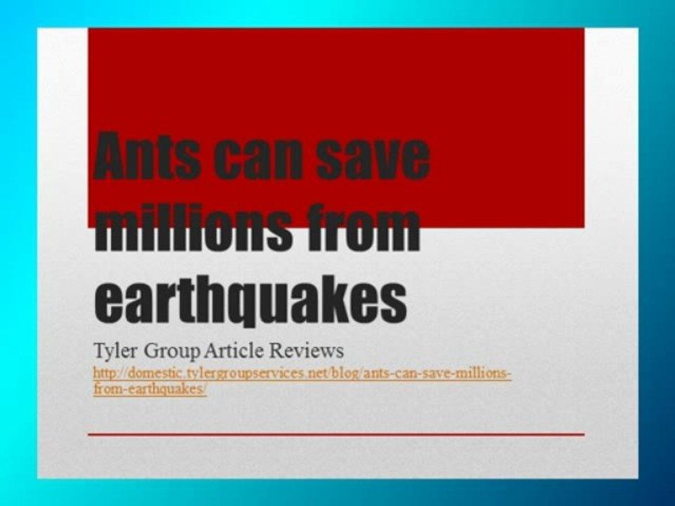 Tyler Group Article Reviews - Ants can save millions from earthquakes