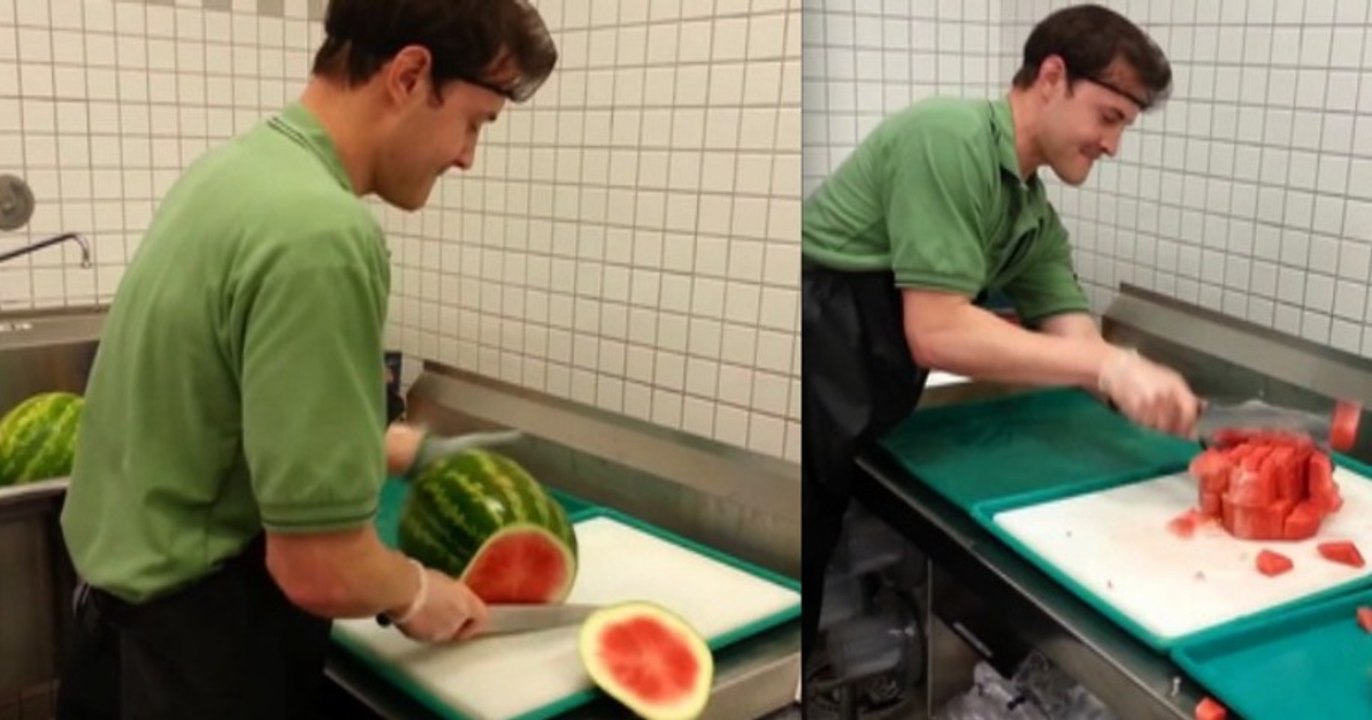 21 secondes pour couper une pastèque en morceaux !