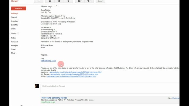 JOB ORDER - Red Mastering Studio - ordering services