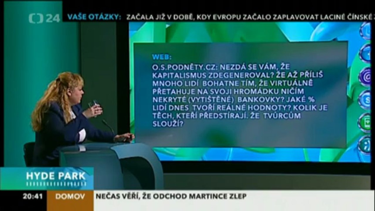 Ekonomka Doc. Ilona Švihlíková - Hyde park (ČT24 - 22-4-2013)