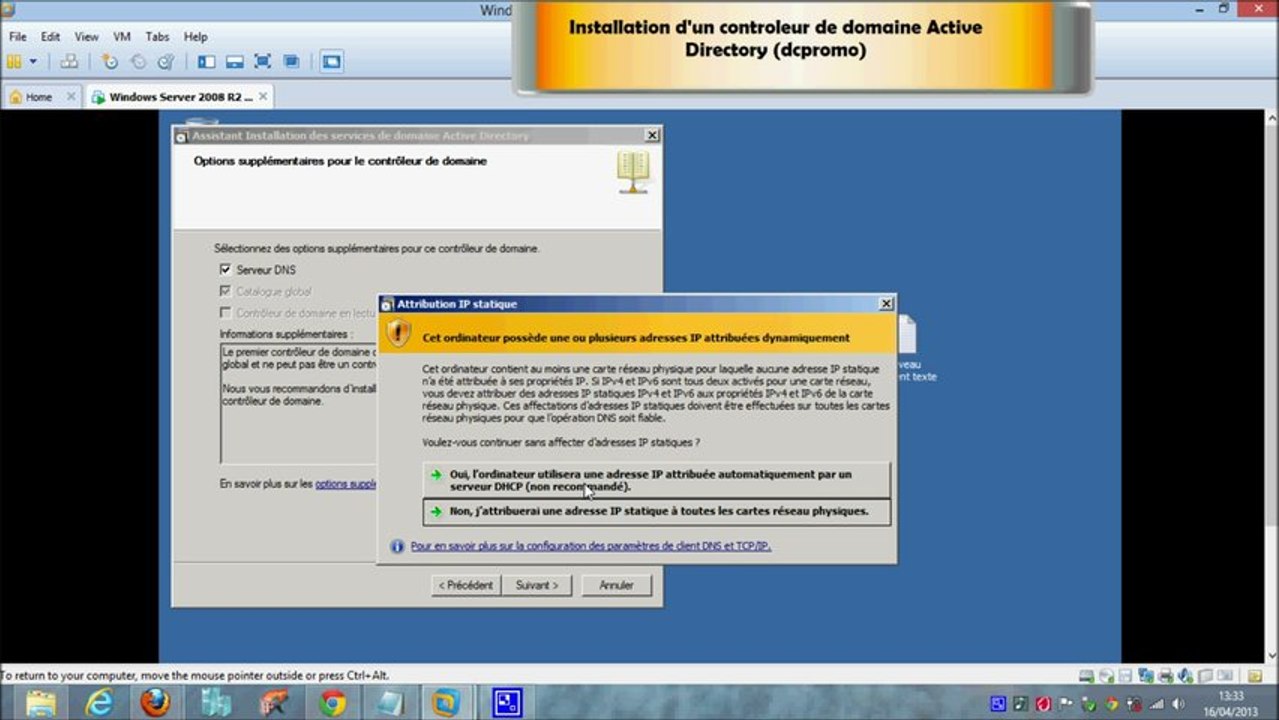 Installation d'un controleur de domaine Active Directory serveur2008 sous Vmware Workstation 8