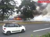 Landivisiau. Un camping-car en feu sur la RN 12