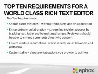 Top Ten Requirements for a World Class Rich Text Editor