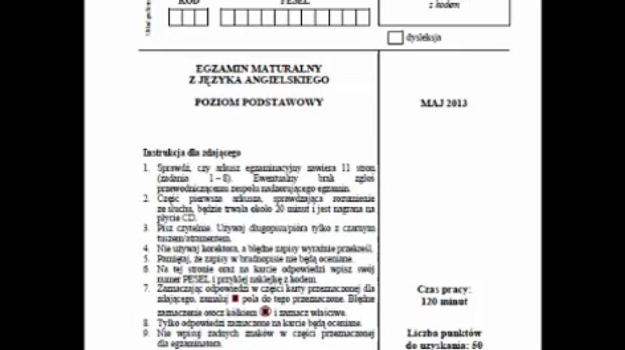 Przeciek Matura 2013 Język Angielski Poziom Podstawowy Arkusz+Klucz