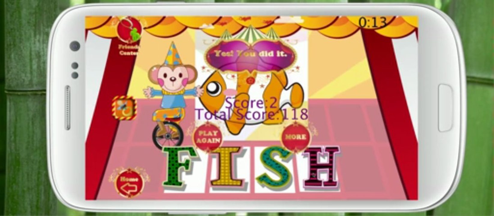 Today's word >>> F for Fish  "Learn ABC C for Circus Google play app"  Learn English first simple word for kids