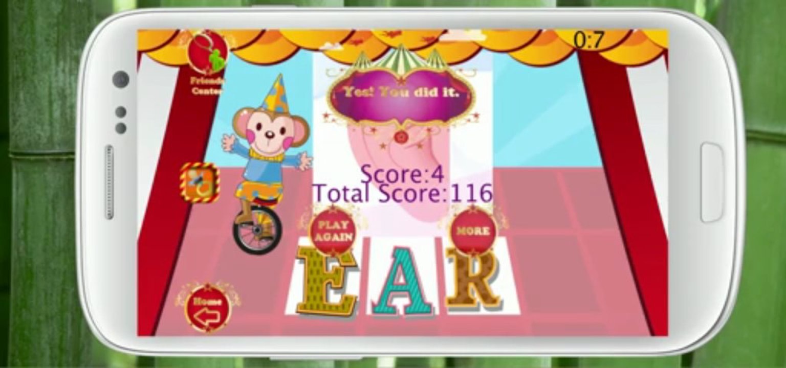 Today's word >>> E for Ear  "Learn ABC C for Circus Google play app"  Learn English first simple word for kids