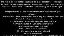 Fallout New Vegas All Cheats, Cheat Codes - XBOX 360, PS3, PC