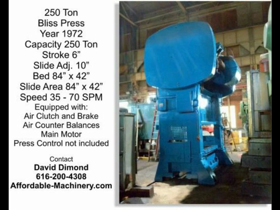 200 250 300 Ton Bliss Press For Sale - Metal Stamping Punch Press