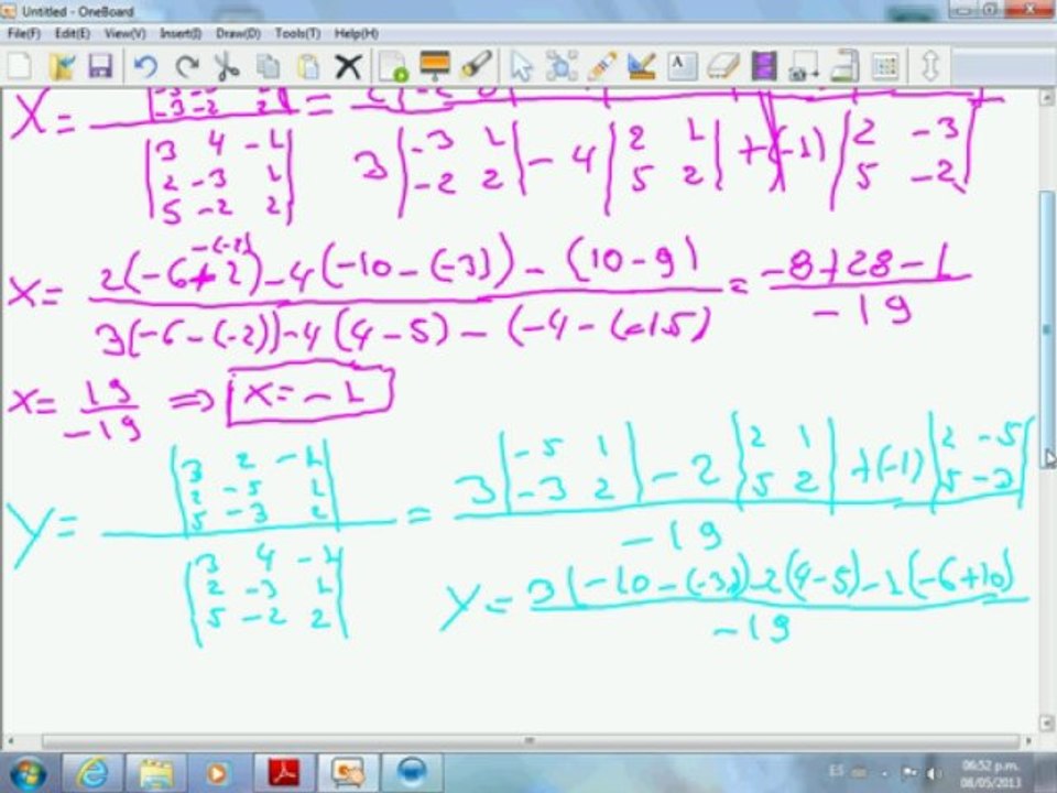 Sistema de ecuaciones 3x3 método de los determinantes