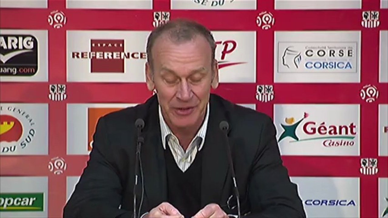 Conférence de presse AC Ajaccio - ESTAC Troyes : Albert EMON (ACA) - Jean-Marc FURLAN (ESTAC) - saison 2012/2013