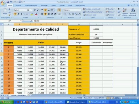 Excel 2007 Sistema de Control de Calidad mediante Funciones Estadísticas Sesión de Trabajo 28