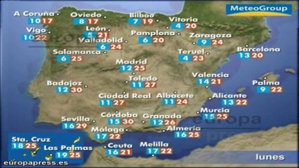 Previsión del tiempo para este lunes 13 de mayo