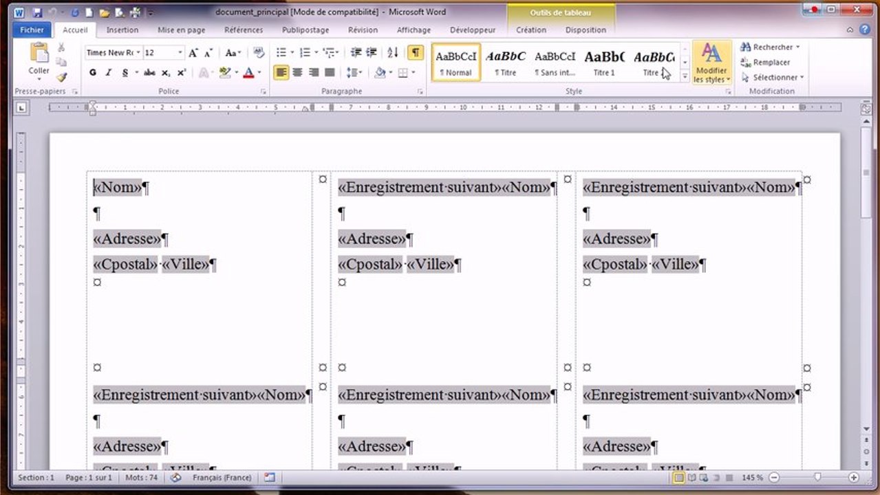 Word | Exercice pratique sur le publipostage