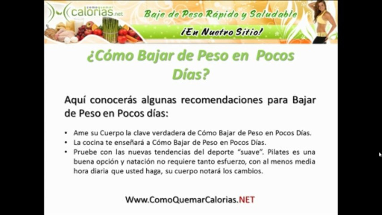 Como Bajar de Peso en Pocos Dias
