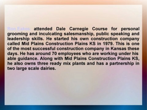 Ron Eakes Established Mid Plains Construction Plains KS