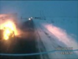 Dashcam captures headon collision with explosion