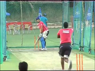 Rajasthan Royals James Faulkner scales bowling table