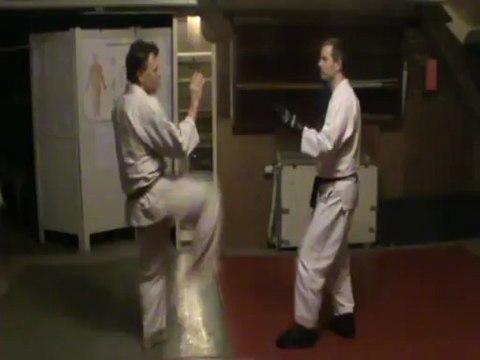 (Mae ashi) mae geri : soto ashibo kake uke