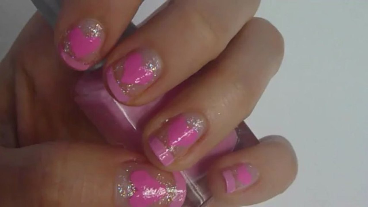 Glitter Hearts French Nail Art