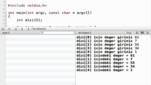 uygulama for dongusu ile tek boyutlu diziye deger atama