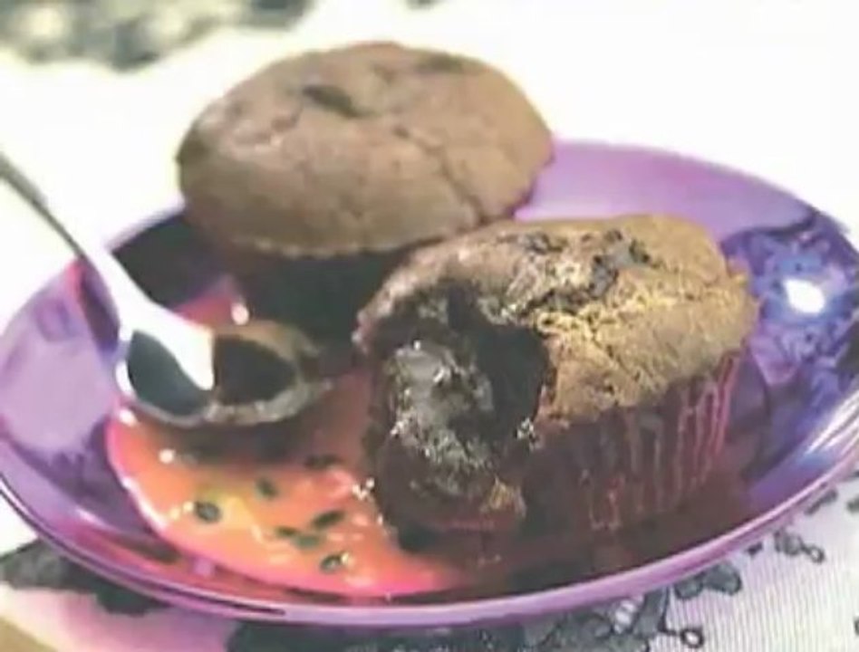 Fondant choco-gingembre et coulis passion