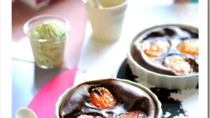 Clafoutis abricot-choco, chantilly au thé vert
