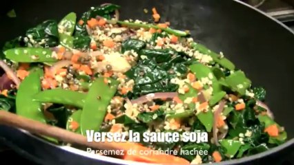 Wok épinards, graines et cacahuètes