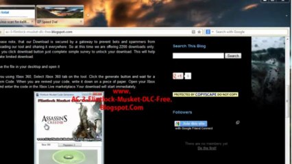 Assassin's Creed 3 Flintlock Musket DLC Redeem Code PS3 and Xbox360