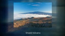 Different types of composite and shield volcano landforms on the earth