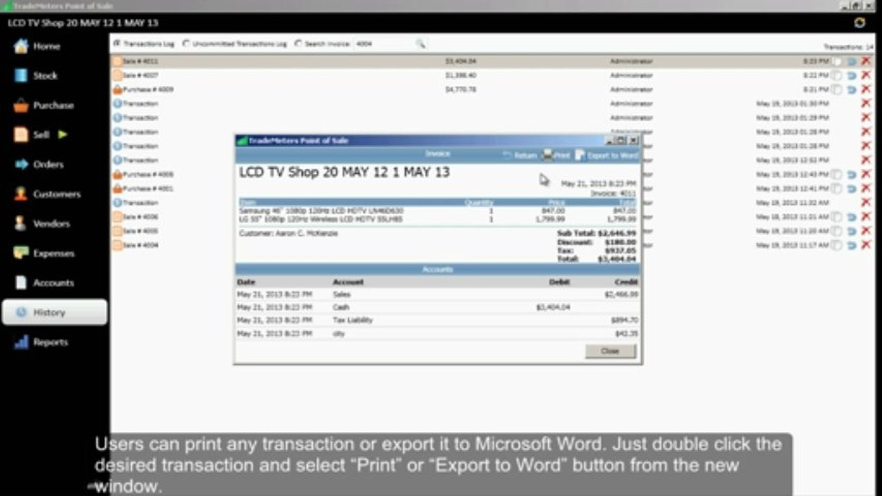 TradeMeters POS V3 HISTORY AND SALE RETURN