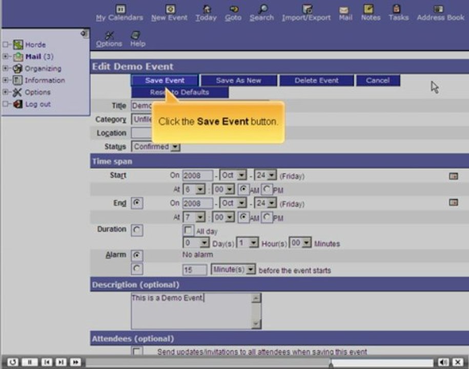 Horde Managing calendar events 10 Horde