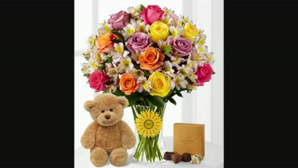 Ftd Happy Birthday Smiles "singing" Flowers With Bear & Godiva Chocolates 26 Stems  Vase Included