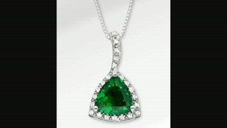 Ftd 234 Tgw Genuine Emerald Trillion With White Sapphires Sterling Silver Pendant Necklace