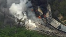 Freight train derails, catches fire near Baltimore