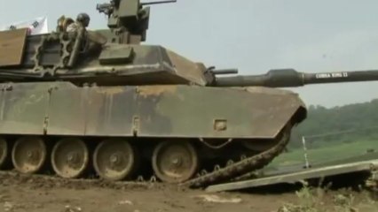 Floating tank transporters used in Korea military drill