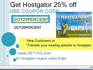 Hostgator 25 Percent Coupon -Includes Transfer Website to Hostgator