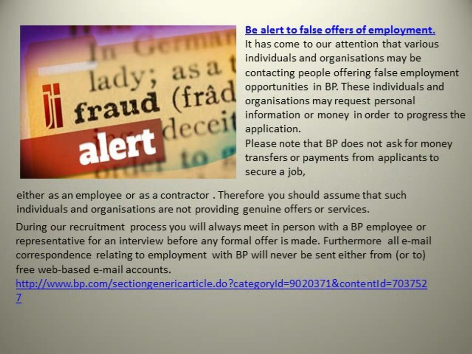 bp spain holdings alerts, recruitment fraud alert