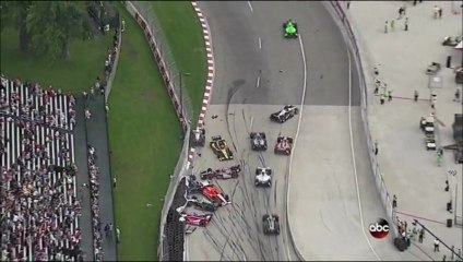 Indycar Detroit 2013 Race 2 Restart pile up