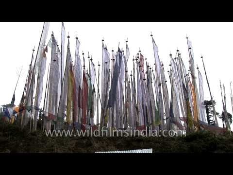 Prayer flags along with stupa in Bhutan